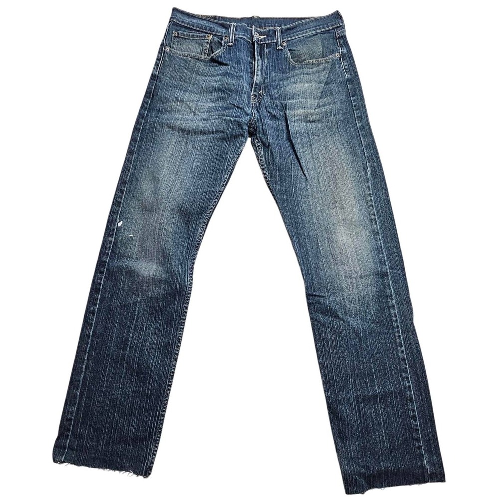 Levis 505 Regular Fit Straight Leg Jeans Blue Slub Denim Mens 34x31 Cut Off Hem*